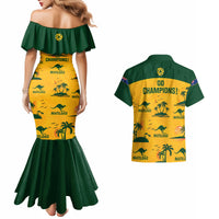 Australia Soccer Couples Matching Mermaid Dress and Hawaiian Shirt Matildas World Cup 2023 Tropical Style - Wonder Print Shop