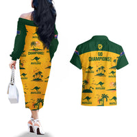 Australia Soccer Couples Matching Off The Shoulder Long Sleeve Dress and Hawaiian Shirt Matildas World Cup 2023 Tropical Style - Wonder Print Shop