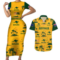 Australia Soccer Couples Matching Short Sleeve Bodycon Dress and Hawaiian Shirt Matildas World Cup 2023 Tropical Style - Wonder Print Shop