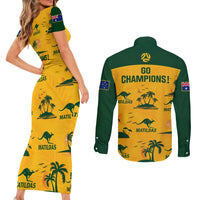 Australia Soccer Couples Matching Short Sleeve Bodycon Dress and Long Sleeve Button Shirts Matildas World Cup 2023 Tropical Style - Wonder Print Shop
