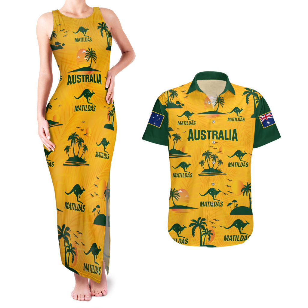 Australia Soccer Couples Matching Tank Maxi Dress and Hawaiian Shirt Matildas World Cup 2023 Tropical Style - Wonder Print Shop
