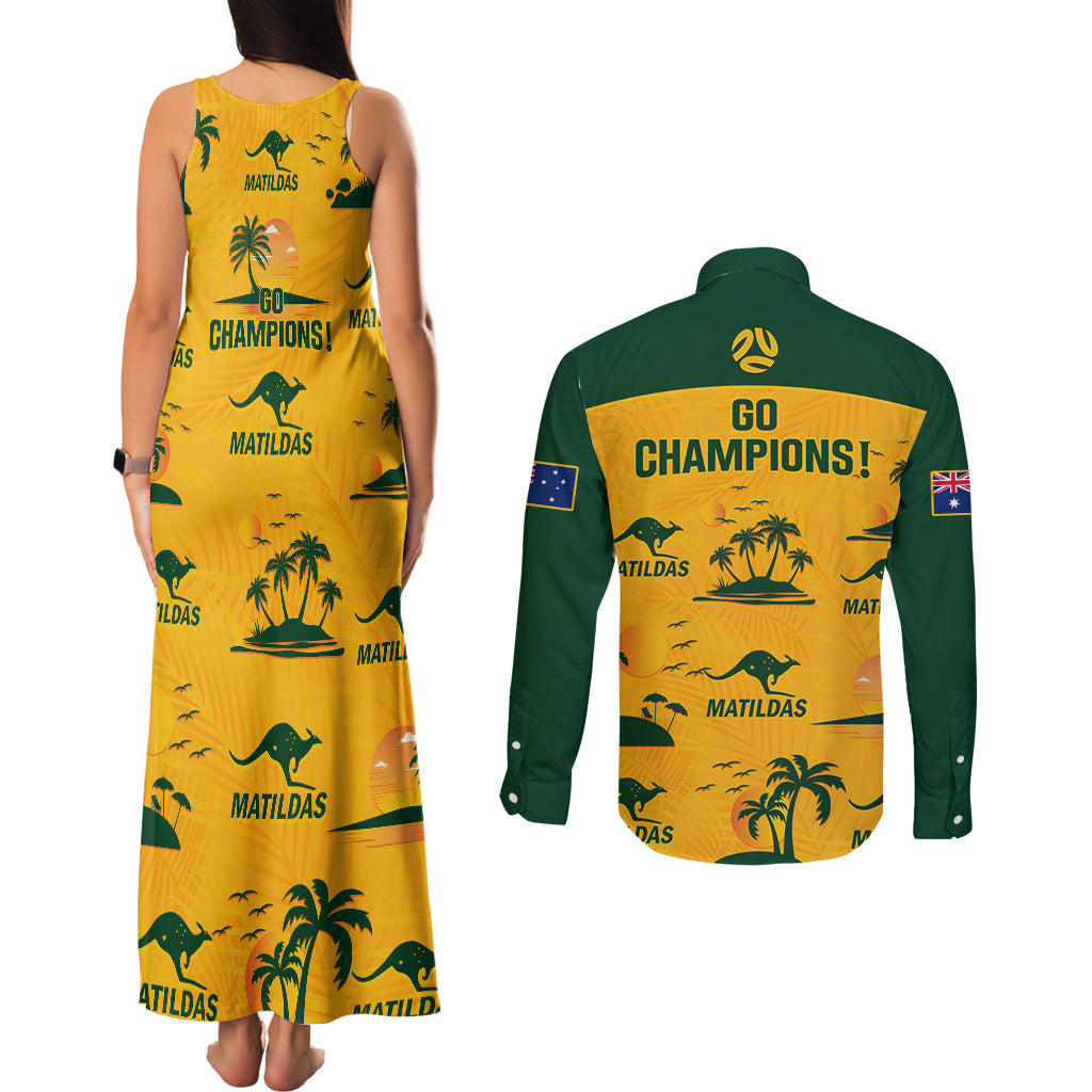 Australia Soccer Couples Matching Tank Maxi Dress and Long Sleeve Button Shirts Matildas World Cup 2023 Tropical Style - Wonder Print Shop