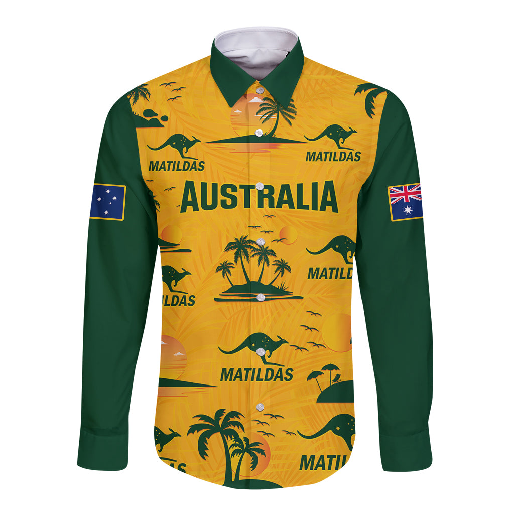 Australia Soccer Long Sleeve Button Shirt Matildas World Cup 2023 Tropical Style - Wonder Print Shop