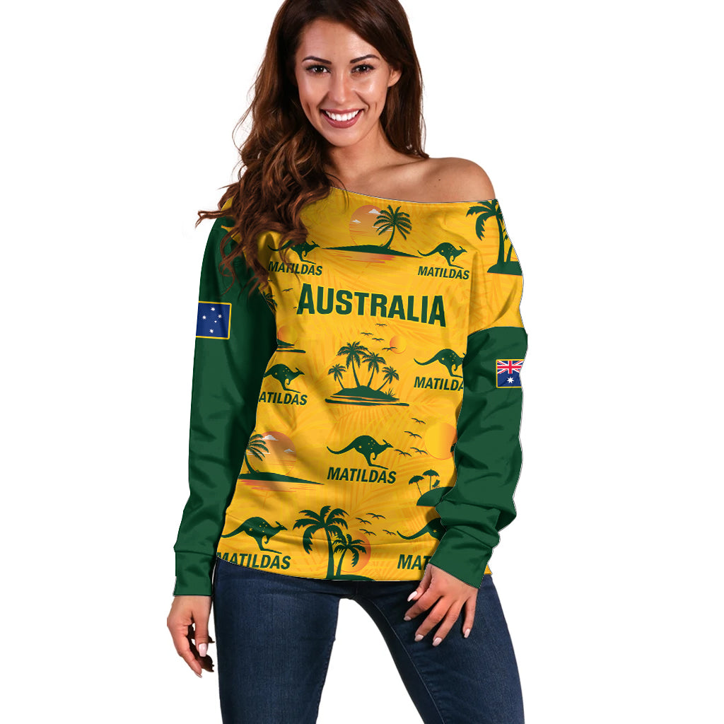 Australia Soccer Off Shoulder Sweater Matildas World Cup 2023 Tropical Style - Wonder Print Shop