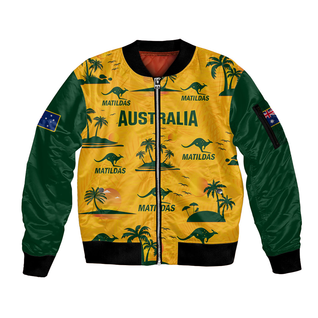 Australia Soccer Sleeve Zip Bomber Jacket Matildas World Cup 2023 Tropical Style - Wonder Print Shop