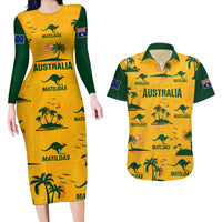 Custom Australia Soccer Couples Matching Long Sleeve Bodycon Dress and Hawaiian Shirt Matildas World Cup 2023 Tropical Style - Wonder Print Shop