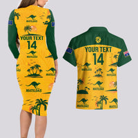 Custom Australia Soccer Couples Matching Long Sleeve Bodycon Dress and Hawaiian Shirt Matildas World Cup 2023 Tropical Style - Wonder Print Shop