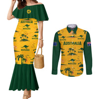 custom-australia-soccer-couples-matching-mermaid-dress-and-long-sleeve-button-shirts-matildas-world-cup-2023-tropical-style