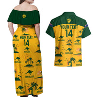 Custom Australia Soccer Couples Matching Off Shoulder Maxi Dress and Hawaiian Shirt Matildas World Cup 2023 Tropical Style - Wonder Print Shop