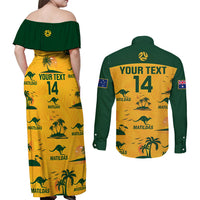 Custom Australia Soccer Couples Matching Off Shoulder Maxi Dress and Long Sleeve Button Shirts Matildas World Cup 2023 Tropical Style - Wonder Print Shop