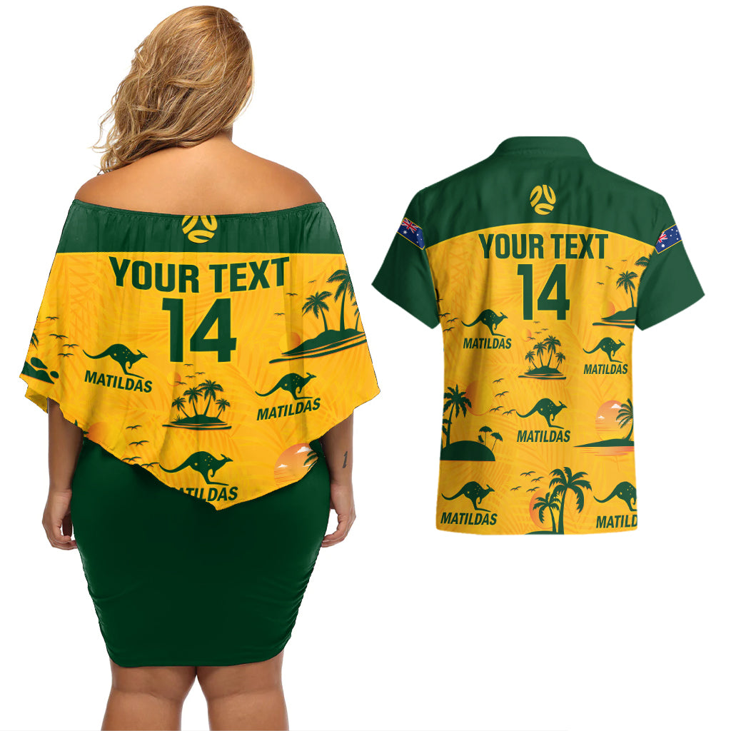 Custom Australia Soccer Couples Matching Off Shoulder Short Dress and Hawaiian Shirt Matildas World Cup 2023 Tropical Style - Wonder Print Shop