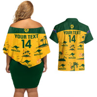 Custom Australia Soccer Couples Matching Off Shoulder Short Dress and Hawaiian Shirt Matildas World Cup 2023 Tropical Style - Wonder Print Shop