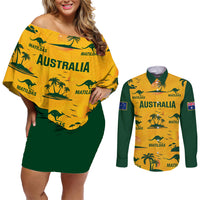 Custom Australia Soccer Couples Matching Off Shoulder Short Dress and Long Sleeve Button Shirts Matildas World Cup 2023 Tropical Style - Wonder Print Shop