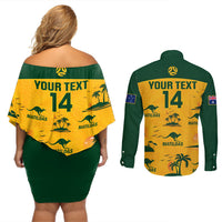 Custom Australia Soccer Couples Matching Off Shoulder Short Dress and Long Sleeve Button Shirts Matildas World Cup 2023 Tropical Style - Wonder Print Shop