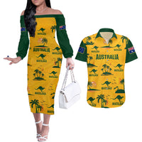 Custom Australia Soccer Couples Matching Off The Shoulder Long Sleeve Dress and Hawaiian Shirt Matildas World Cup 2023 Tropical Style - Wonder Print Shop