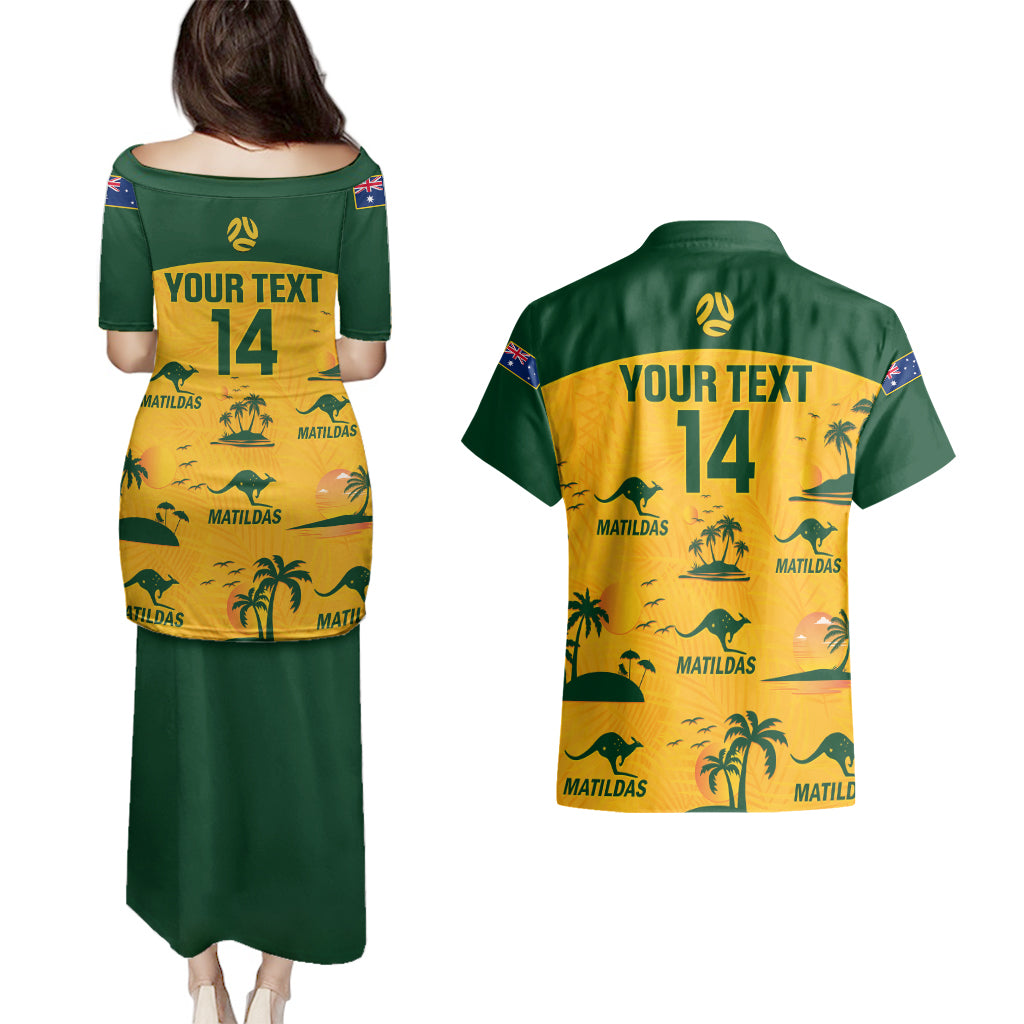 Custom Australia Soccer Couples Matching Puletasi Dress and Hawaiian Shirt Matildas World Cup 2023 Tropical Style - Wonder Print Shop