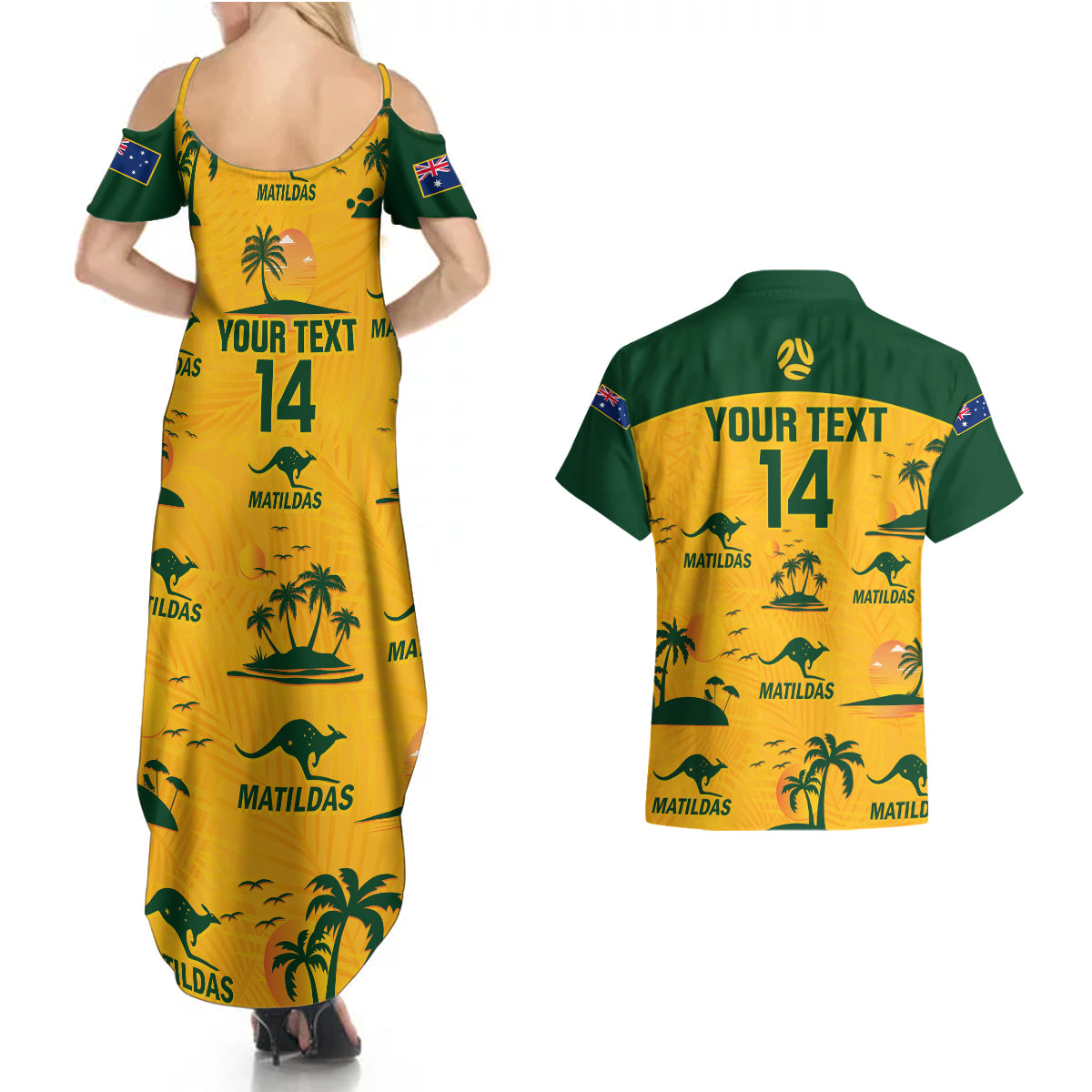 Custom Australia Soccer Couples Matching Summer Maxi Dress and Hawaiian Shirt Matildas World Cup 2023 Tropical Style - Wonder Print Shop
