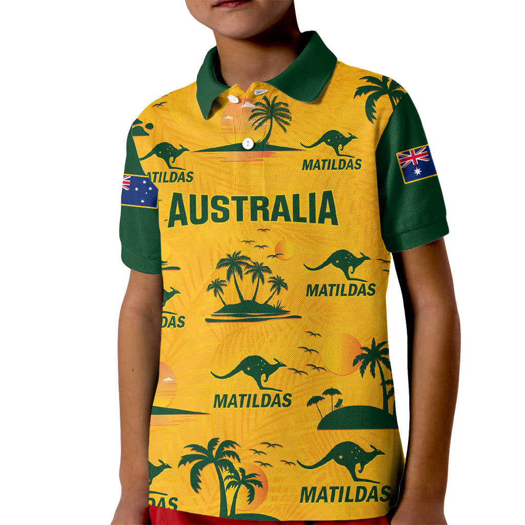 Custom Australia Soccer Kid Polo Shirt Matildas World Cup 2023 Tropical Style - Wonder Print Shop