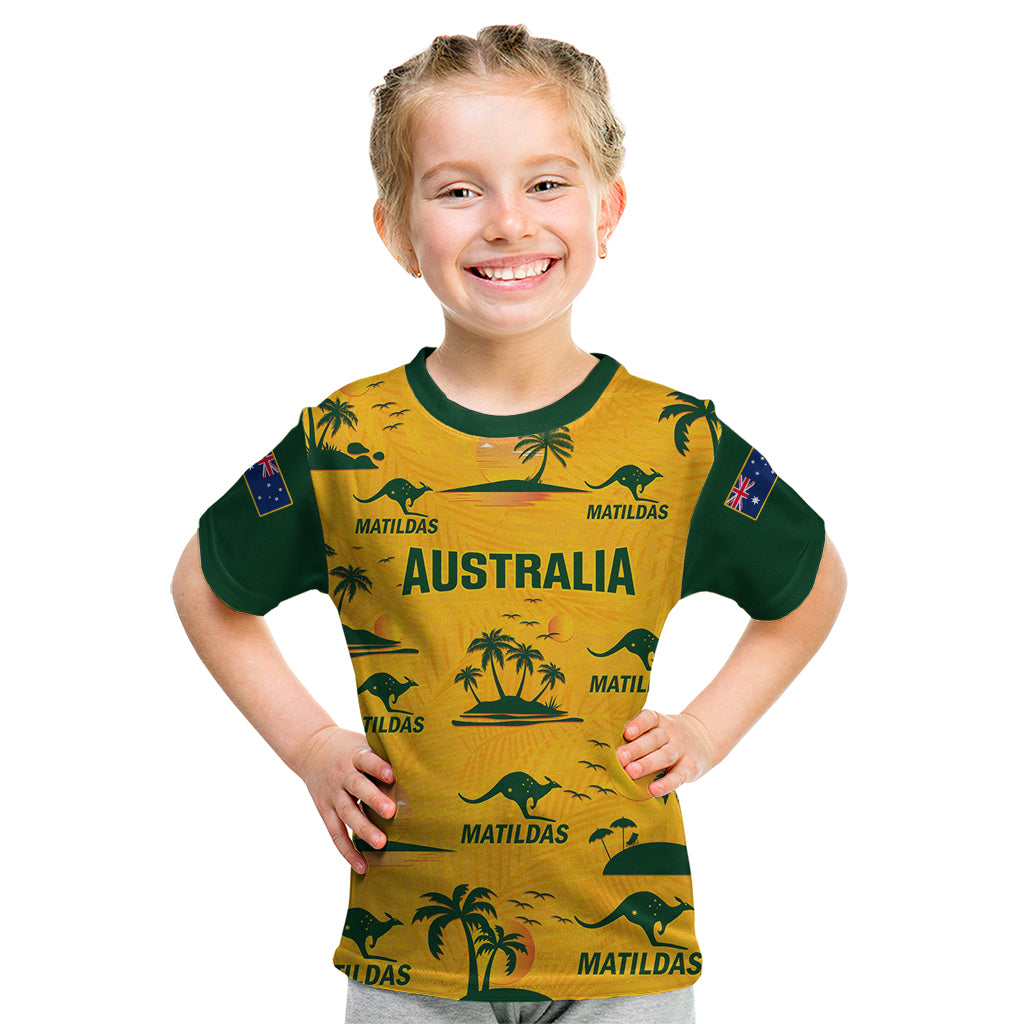 Custom Australia Soccer Kid T Shirt Matildas World Cup 2023 Tropical Style - Wonder Print Shop