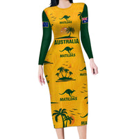 Custom Australia Soccer Long Sleeve Bodycon Dress Matildas World Cup 2023 Tropical Style - Wonder Print Shop