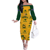 Custom Australia Soccer Off The Shoulder Long Sleeve Dress Matildas World Cup 2023 Tropical Style - Wonder Print Shop