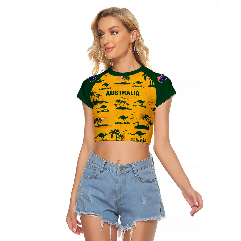 Custom Australia Soccer Raglan Cropped T Shirt Matildas World Cup 2023 Tropical Style - Wonder Print Shop