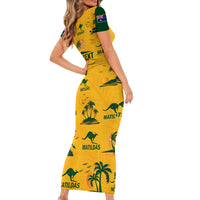 Custom Australia Soccer Short Sleeve Bodycon Dress Matildas World Cup 2023 Tropical Style - Wonder Print Shop