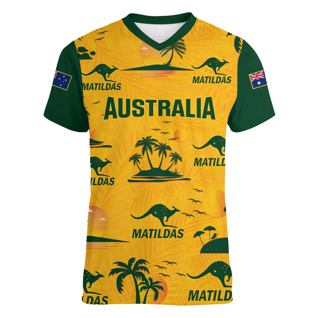 Custom Australia Soccer Women V Neck T Shirt Matildas World Cup 2023 Tropical Style - Wonder Print Shop