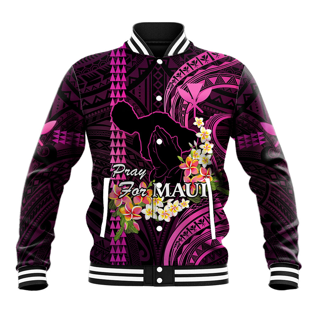 Hawaii Baseball Jacket Pray For Maui Hawaiian Plumeria Be Strong Pink Verison - Wonder Print Shop