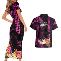 Hawaii Couples Matching Short Sleeve Bodycon Dress and Hawaiian Shirt Pray For Maui Hawaiian Plumeria Be Strong Pink Verison - Wonder Print Shop