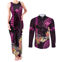 Hawaii Couples Matching Tank Maxi Dress and Long Sleeve Button Shirts Pray For Maui Hawaiian Plumeria Be Strong Pink Verison - Wonder Print Shop