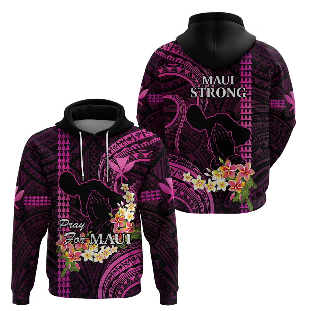 Hawaii Hoodie Pray For Maui Hawaiian Plumeria Be Strong Pink Verison - Wonder Print Shop