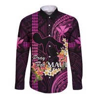 Hawaii Long Sleeve Button Shirt Pray For Maui Hawaiian Plumeria Be Strong Pink Verison - Wonder Print Shop