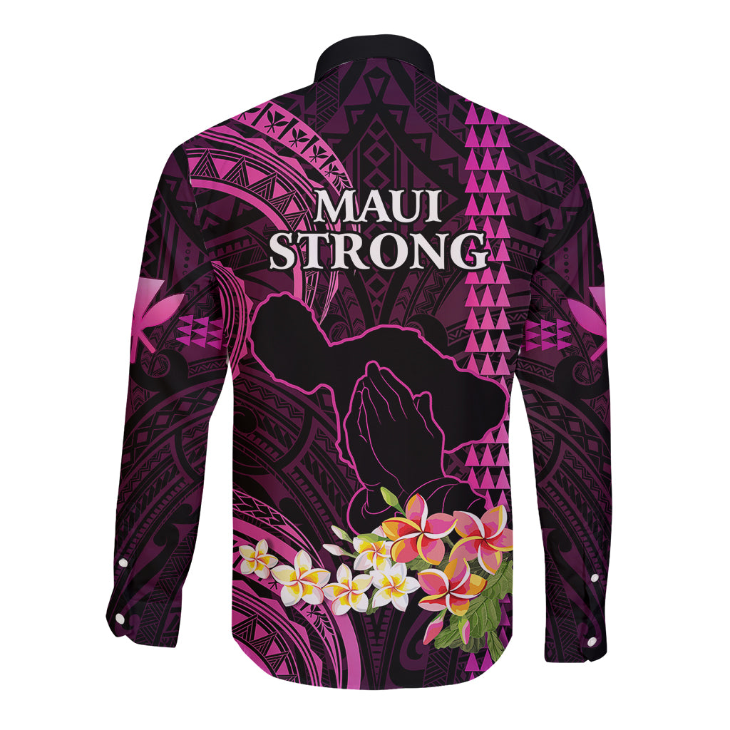 Hawaii Long Sleeve Button Shirt Pray For Maui Hawaiian Plumeria Be Strong Pink Verison - Wonder Print Shop