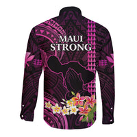 Hawaii Long Sleeve Button Shirt Pray For Maui Hawaiian Plumeria Be Strong Pink Verison - Wonder Print Shop