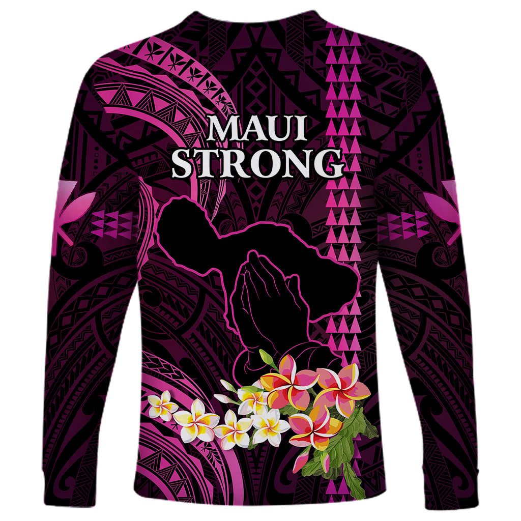 Hawaii Long Sleeve Shirt Pray For Maui Hawaiian Plumeria Be Strong Pink Verison - Wonder Print Shop