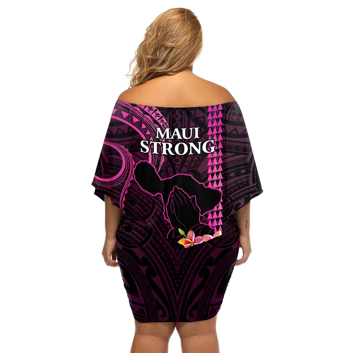 Hawaii Off Shoulder Short Dress Pray For Maui Hawaiian Plumeria Be Strong Pink Verison - Wonder Print Shop
