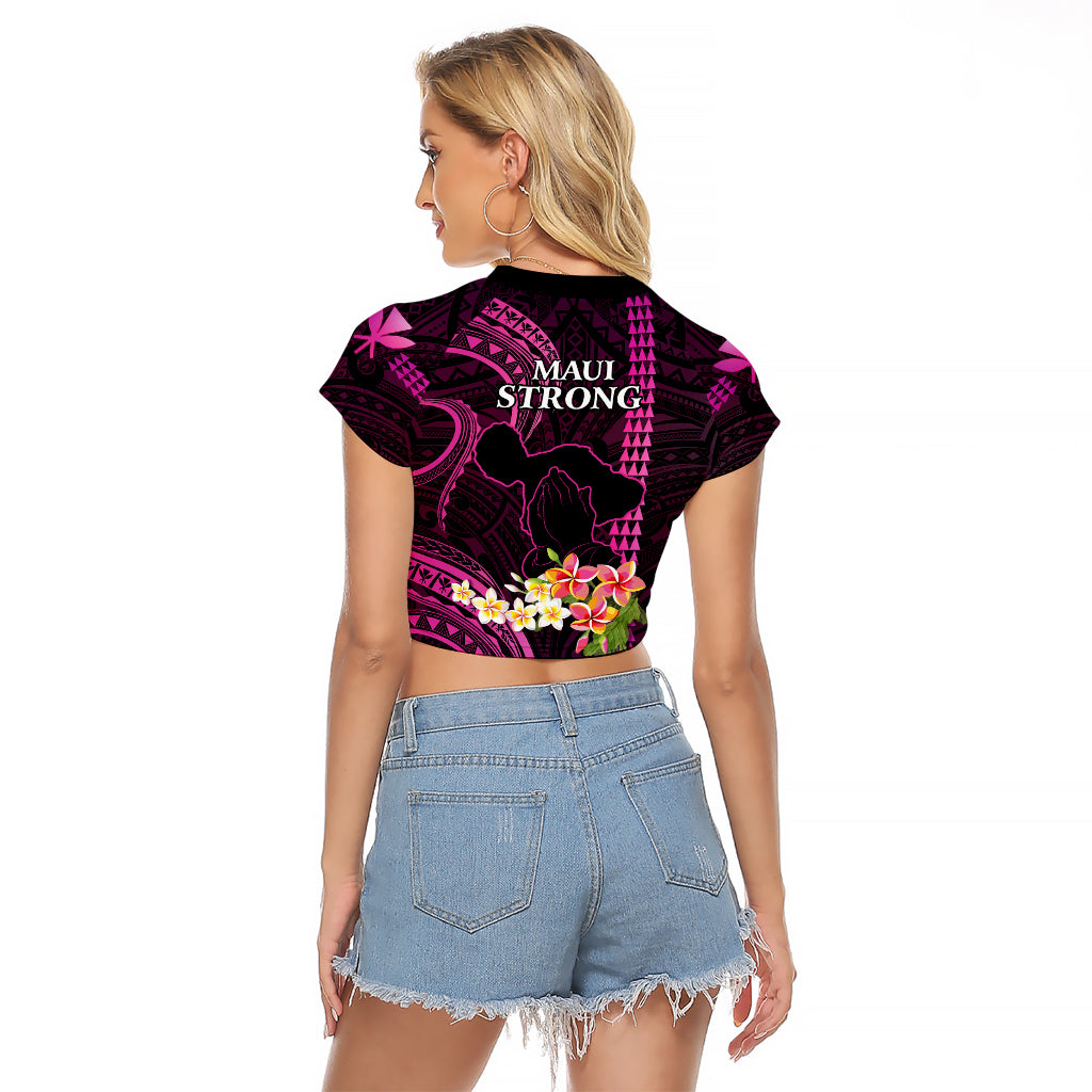 Hawaii Raglan Cropped T Shirt Pray For Maui Hawaiian Plumeria Be Strong Pink Verison - Wonder Print Shop