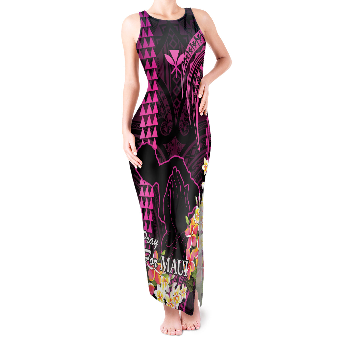 Hawaii Tank Maxi Dress Pray For Maui Hawaiian Plumeria Be Strong Pink Verison - Wonder Print Shop