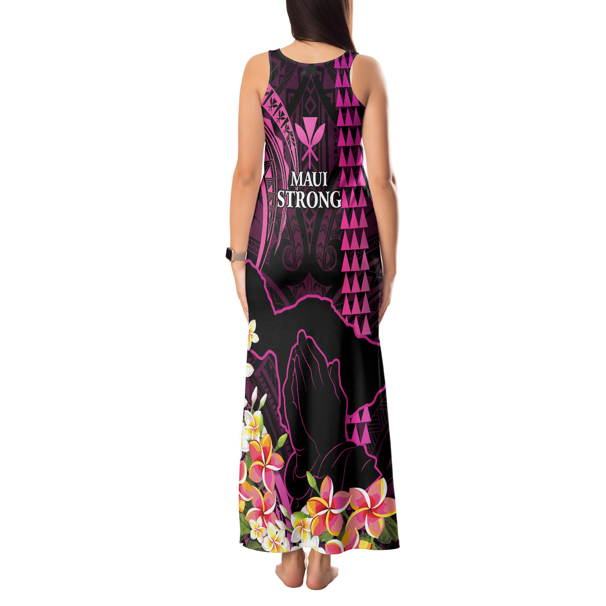 Hawaii Tank Maxi Dress Pray For Maui Hawaiian Plumeria Be Strong Pink Verison - Wonder Print Shop