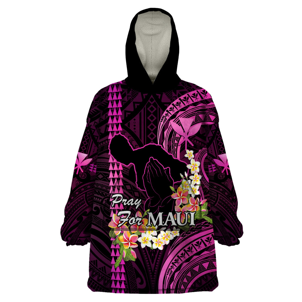 Hawaii Wearable Blanket Hoodie Pray For Maui Hawaiian Plumeria Be Strong Pink Verison - Wonder Print Shop