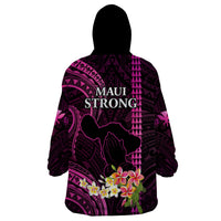 Hawaii Wearable Blanket Hoodie Pray For Maui Hawaiian Plumeria Be Strong Pink Verison - Wonder Print Shop