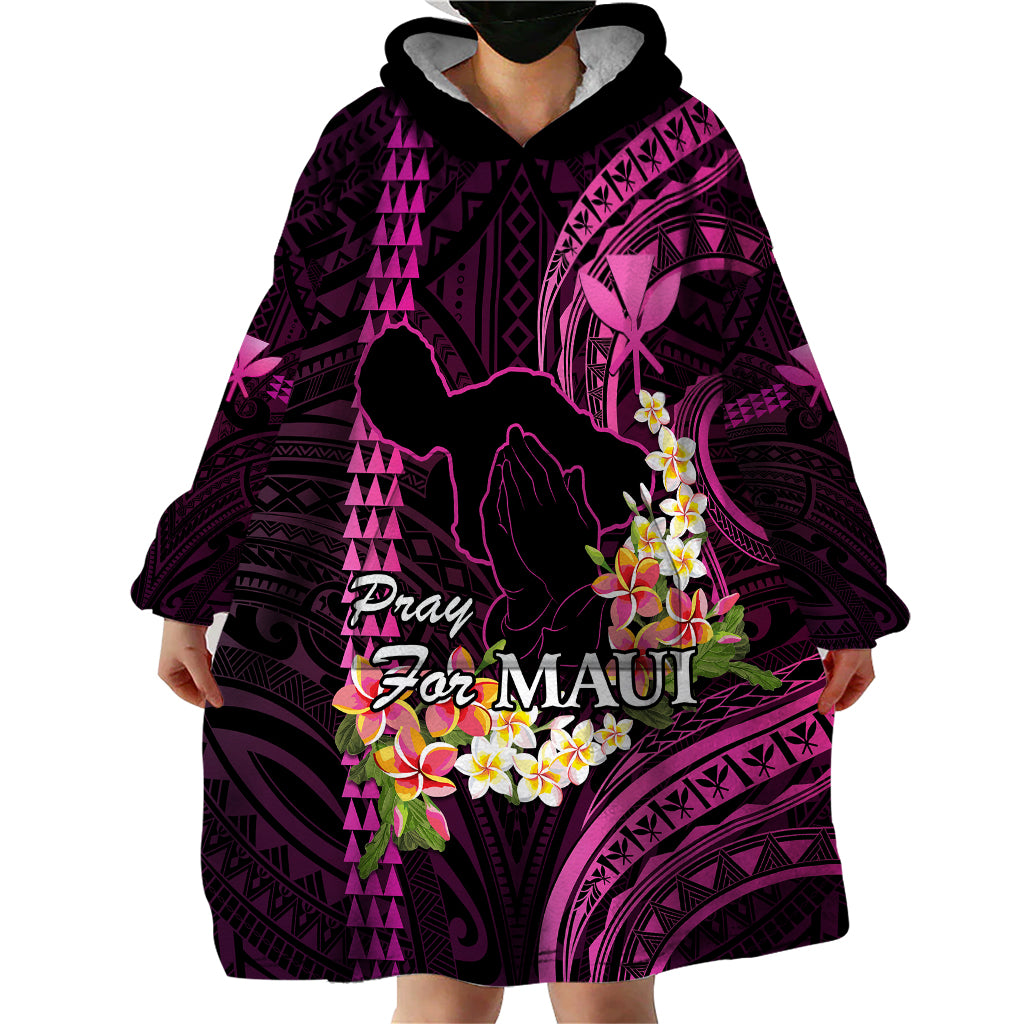 Hawaii Wearable Blanket Hoodie Pray For Maui Hawaiian Plumeria Be Strong Pink Verison - Wonder Print Shop