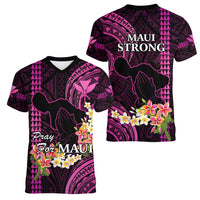 Hawaii Women V Neck T Shirt Pray For Maui Hawaiian Plumeria Be Strong Pink Verison - Wonder Print Shop