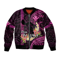 Personalised Hawaii Bomber Jacket Pray For Maui Hawaiian Plumeria Be Strong Pink Verison - Wonder Print Shop