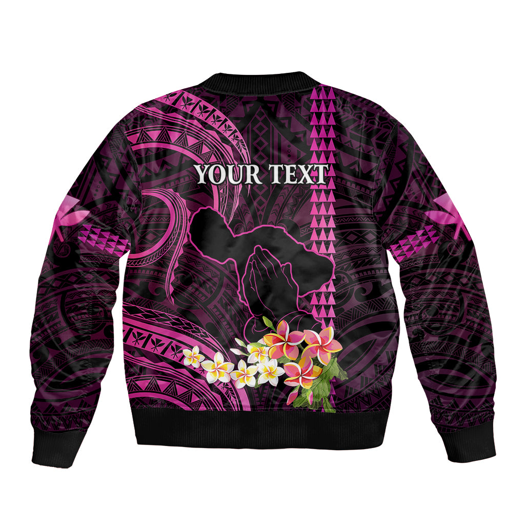 Personalised Hawaii Bomber Jacket Pray For Maui Hawaiian Plumeria Be Strong Pink Verison - Wonder Print Shop