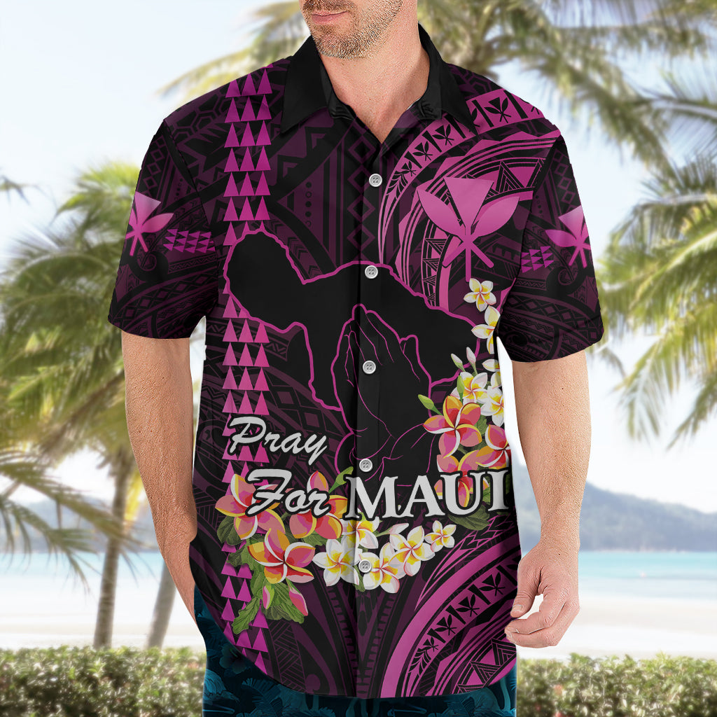 Personalised Hawaii Hawaiian Shirt Pray For Maui Hawaiian Plumeria Be Strong Pink Verison - Wonder Print Shop