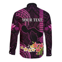 Personalised Hawaii Long Sleeve Button Shirt Pray For Maui Hawaiian Plumeria Be Strong Pink Verison - Wonder Print Shop