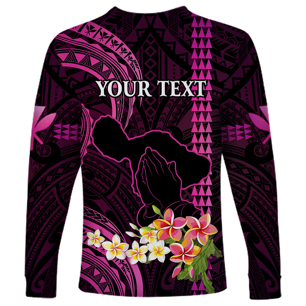 Personalised Hawaii Long Sleeve Shirt Pray For Maui Hawaiian Plumeria Be Strong Pink Verison - Wonder Print Shop