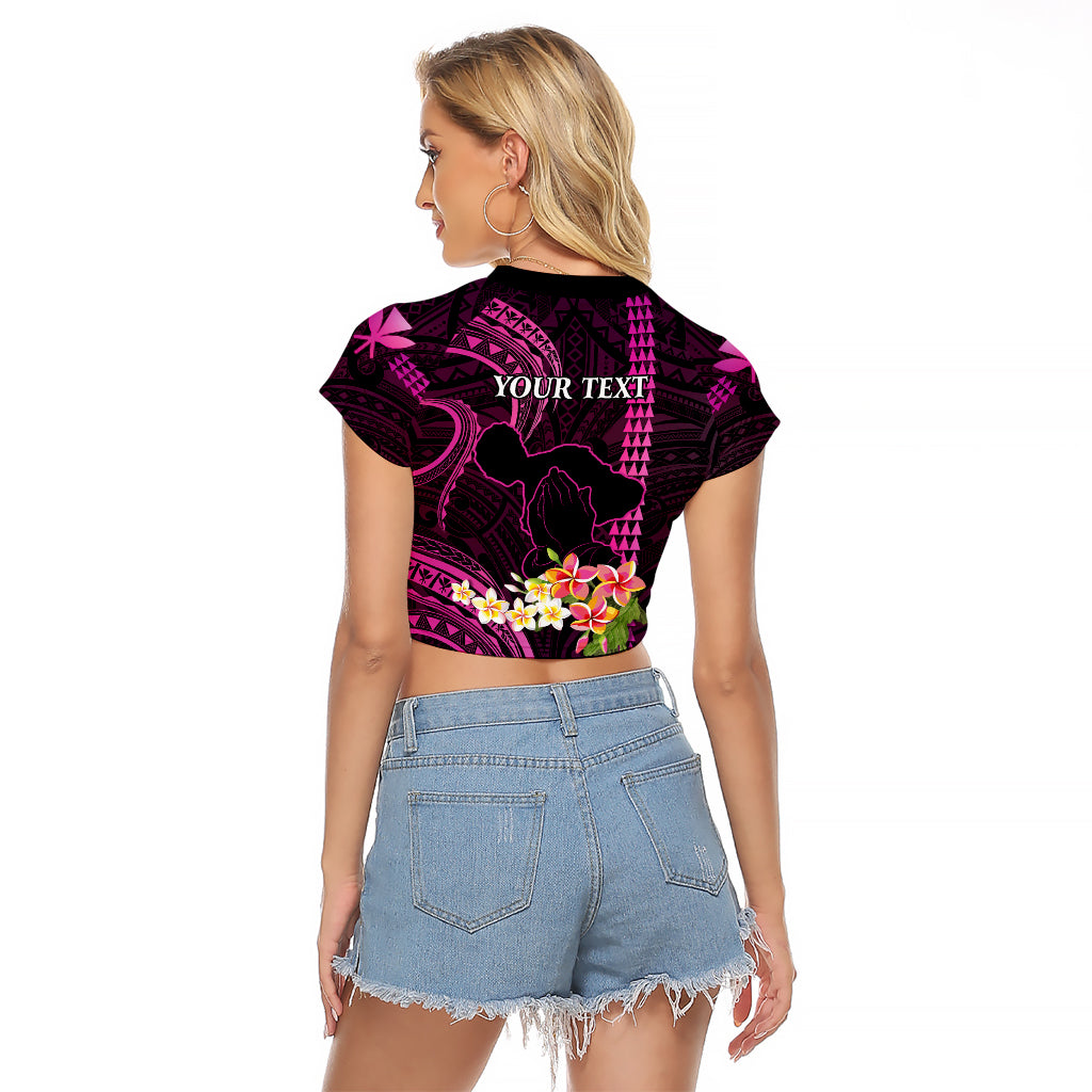 Personalised Hawaii Raglan Cropped T Shirt Pray For Maui Hawaiian Plumeria Be Strong Pink Verison - Wonder Print Shop